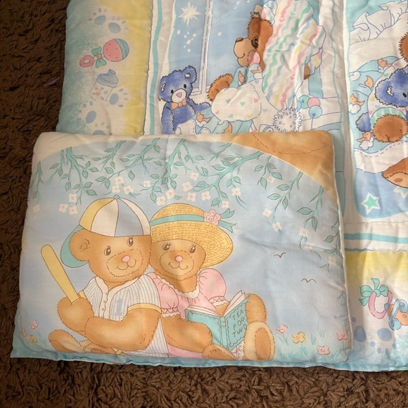 Vintage Baby Morgan TEDDY BEDDY Bear Comforter Quilt Crib Blanket W/ Pillow - Picture 2 of 9